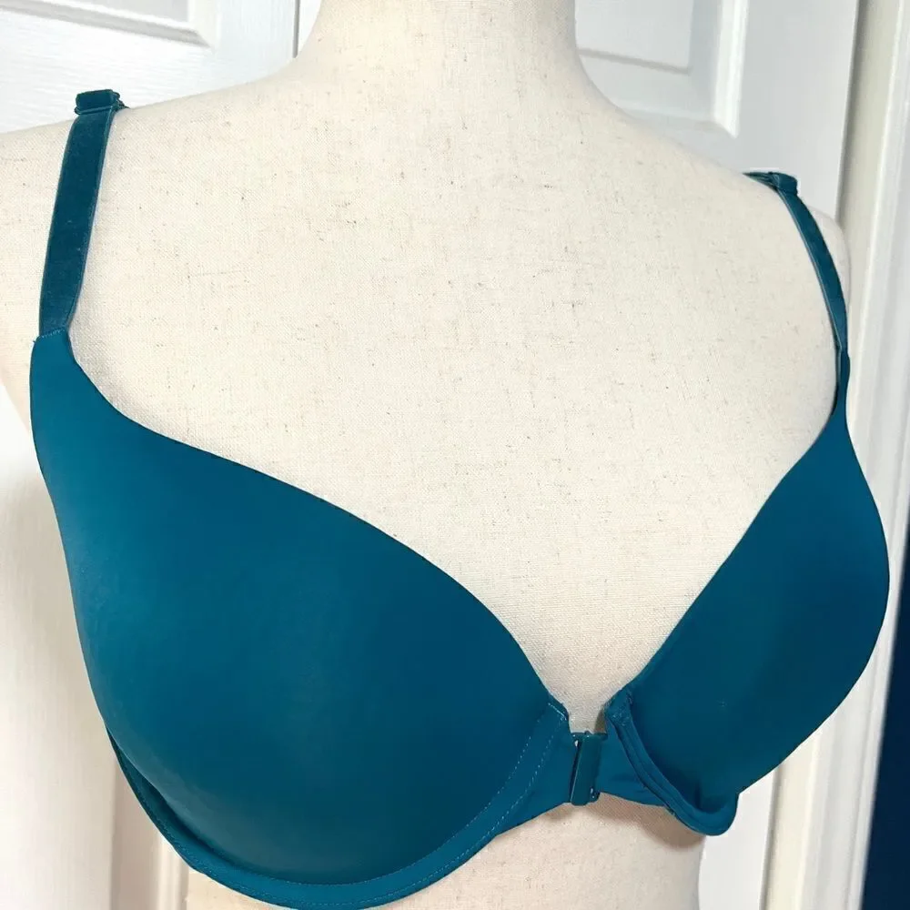 Victoria’s Secret Teal Demi Front Closure Bra Sheer and Velvet Accents  36DD